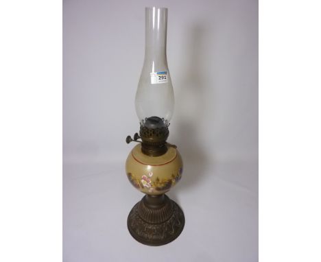 Victorian oil lamp with painted glass well Condition Report Click here for further images, condition, auction times & deliver
