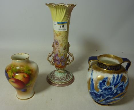 Royal Worcester small vase decorated with fruit by A. Shook H 10cm another Royal Worcester early 20th Century vase No. 1556 a