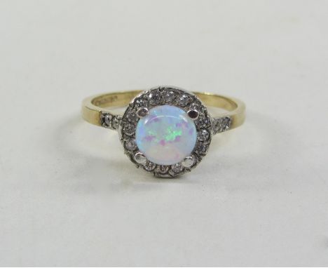 Gold opal and cubic zirconia cluster ring hallmarked 9ct Condition Report Click here for further images, condition, auction t