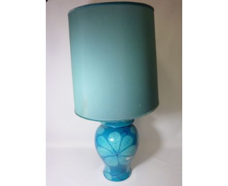 Blue floral motif table lamp with shade H90cm overall  Condition Report Click here for further images, condition, auction tim