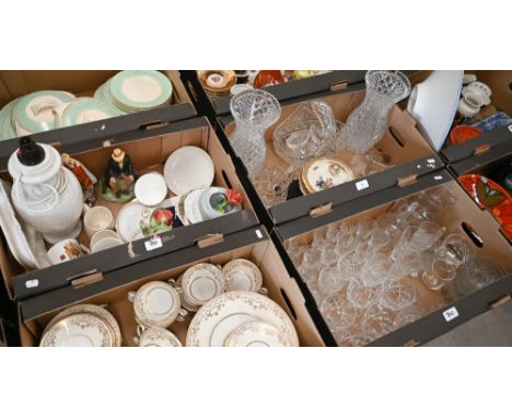 Various decorative glassware including a pair of navette salts, champagne flutes and other drinking glasses etc t/w a Gobels 