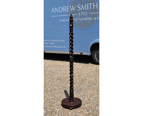 An old hardwood barley twist standard lamp base with floral shade - a/f 