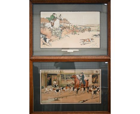 After Cecil Aldin - A set of four coloured prints The Harefield Harriers, 37 x 61 cm to/w a hunting print, pencil signed to m