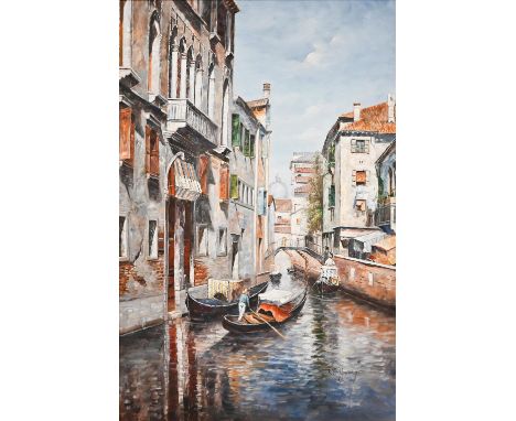 K Young - Venetian canal view, oil on canvas, signed, 90 x 60 cm 