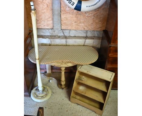 A distressed-painted dressing table to/w shield back chair, small bookcase and standard lamp (4) 