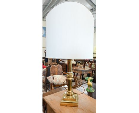 A heavy brass pillar table lamp, 75 cm high 