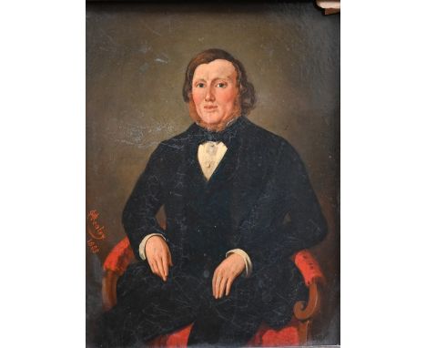 G R Healy - Portait of a seated gentleman, oil on canvas, signed and dated 1855, 28 x 21.5 cm&nbsp; 