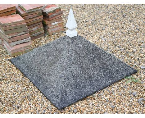A pitched felt covered dovecote roof with painted finial, 90 x 90 x 60 cm high 