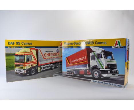 Duo of Italeri 1/24 Scale Truck Model Kits. Magirus Deutz 360M19 Canvas plus DAF 95 Canvas. As New. (2)