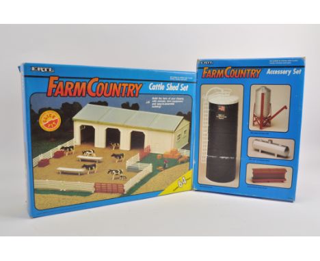 Ertl 1/64 Scale Farm Country Cattle Shed Set plus Accessory Set. Mint in Very Good Boxes. (2)