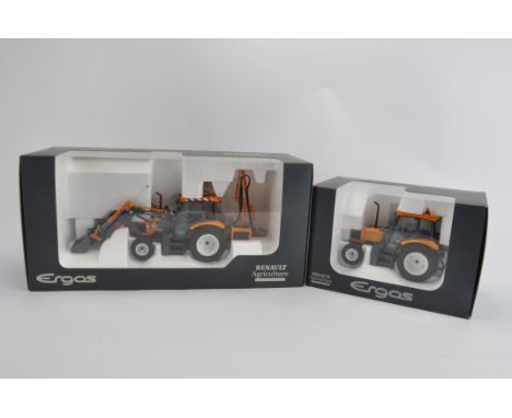 Universal Hobbies 1/32 Renault Ergos Tractor with Loader and Hedgecutter plus Ergos Tractor. M in E Boxes. (2)