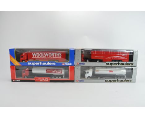 Group of Corgi Superhauler Diecast Trucks in 1/64 Scale. Various issues. M in VG to E Boxes. (4)