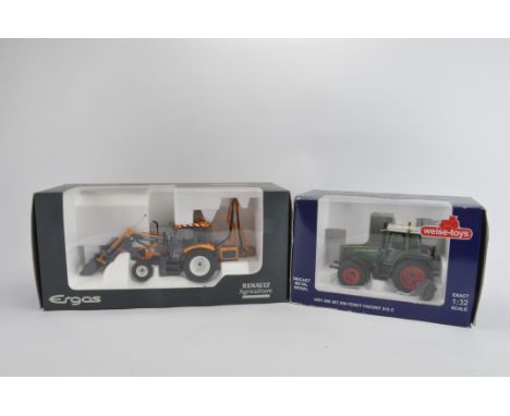 Universal Hobbies 1/32 Renault with Loader and Hedgecutter plus Weise Fendt 515C Tractor. VG to E with Boxes. (2)