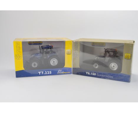 Universal Hobbies Tractor Pair including New Holland T6.160 Golden Jubilee plus T7.225 Blue Power. NM to M in E Boxes. (2)