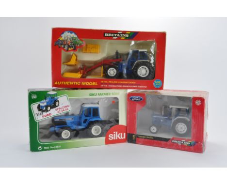 Tractor Trio including Britains Ford 5610 with front loader, Ford 5000 plus Siku Ford 8830 (Spalding Show Model). Generally N