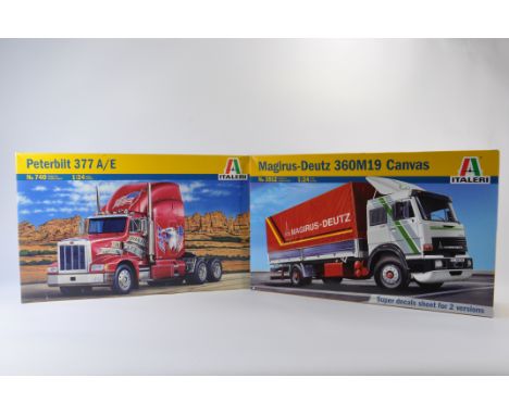 Duo of Italeri 1/24 Scale Truck Model Kits. Magirus Deutz 360M19 Canvas plus Peterbilt 377A. As New. (2)