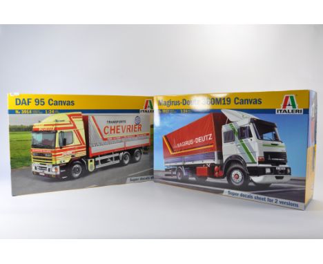 Duo of Italeri 1/24 Scale Truck Model Kits. Magirus Deutz 360M19 Canvas plus DAF 95 Canvas. As New. (2)