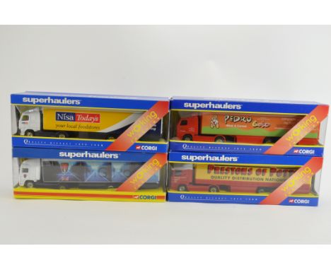 Group of Corgi Superhauler Diecast Trucks in 1/64 Scale. Various issues. M in VG to E Boxes. (4)