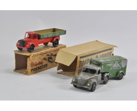 Wells Brimtoy Pocketoy Flatbed Truck plus Timpo Articulated Lorry. Fair to Excellent in Fair Boxes. (2)