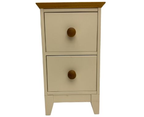 White and oak side table, fitted with two drawersDimensions: Height:&nbsp;62cm&nbsp; Length/Width:&nbsp;35cm&nbsp; Depth/Diam