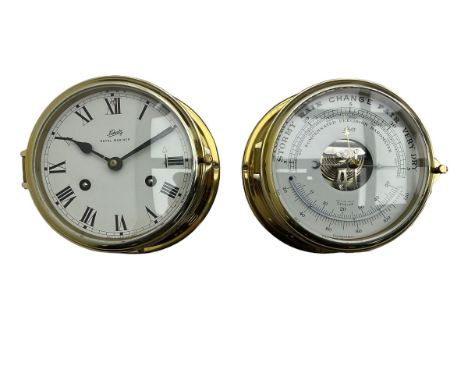 Eight-day 20th century brass cased "Schatz Royal Mariner" bulkhead clock, with a 6" dial, Roman numerals and minute track, be