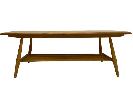 Ercol elm coffee table circa 1960's, rectangular top over undertier Dimensions: Height:&nbsp;37cm&nbsp; Length/Width:&nbsp;10