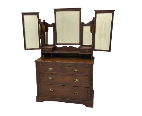 Edwardian walnut dressing table, fitted with two short and two long drawers, triple mirror backDimensions: Height:&nbsp;170cm