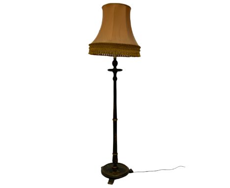 Late 20th century chinoiserie standard lamp, the circular base decorated with raised gilt figural scenes, H153cm (measurement