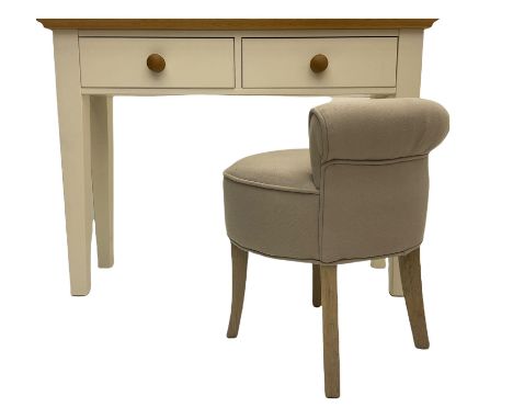 White and oak two drawer lamp chest and upholstered stool Dimensions: Height:&nbsp;77cm&nbsp; Length/Width:&nbsp;104cm&nbsp; 