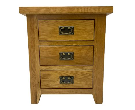 Light oak three drawer bedside lamp chestDimensions: Height:&nbsp;64cm&nbsp; Length/Width:&nbsp;55cm&nbsp; Depth/Diameter:&nb
