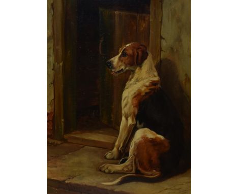 Wright Barker (1863-1941, British), oil on board, A portrait of a hound, signed to the lower left and dated '85, framed and u
