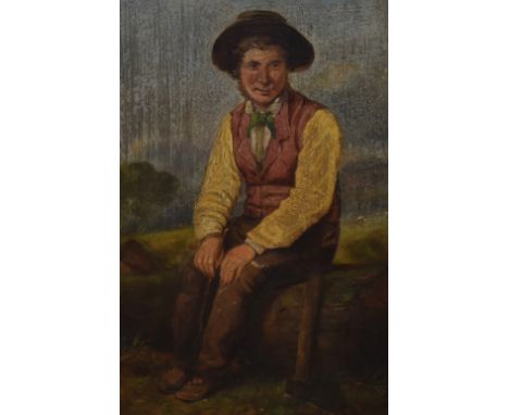 19th/20th Century American School, oil on board, A portrait of a lumber jack resting, displayed within a gilt wood frame, mea