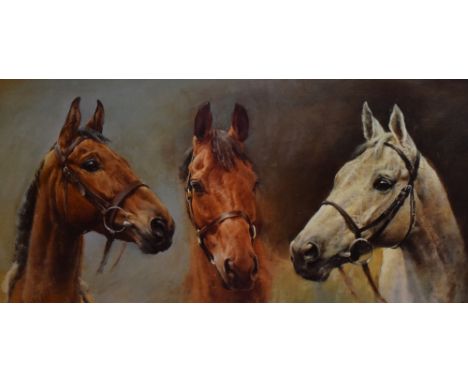After Susan Crawford (b.1941, British), coloured print, 'We Three Kings', an equestrian portrait, framed and under glass, mea