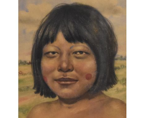 20th Century School, pastel, Portrait of an Indian woman, signed indistinctly to the lower right, dated 1945, framed and unde