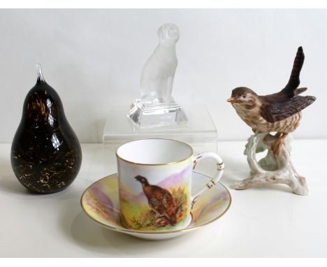Worcester porcelain "James Stinton Game Birds" pattern coffee can and saucer from the Connoisseur Collection with polychrome 