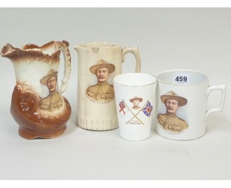 Scouting Interest, four items of commemorative china depicting Lord Baden Powell comprising beaker, mug and two jugs (4)