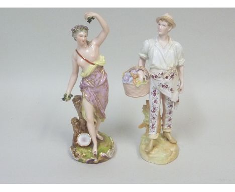 19th century Paris porcelain classical figure of a maiden dancing with grapes and a tambourine, standing on a naturalistic pl