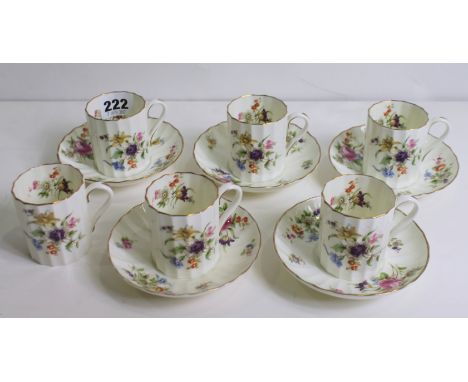 Six Royal Worcester Roanoke pattern fluted coffee cans and five saucers.