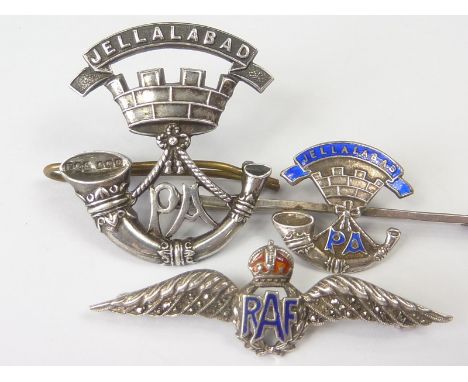 Silver and marcasite R.A.F. sweetheart brooch, and two other Queen Alexandra's Regiment, Jallabad, one Birmingham 1913. (3)  