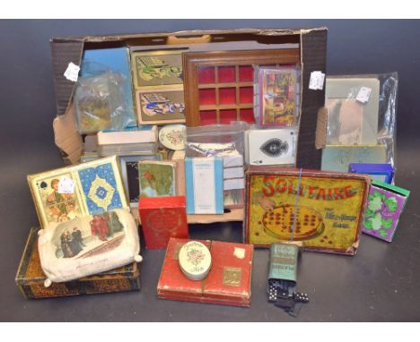 Boxes and Objects - playing cards, including Waddingtons, Pelham, Congress, some advertising, etc.; Cadbury Three Queens tin;