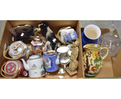 A Royal Crown Derby Posie pattern acorn dish, trinket box and cover; Wedgwood vases; a Woods Indian Tree pattern jug; a Jerse