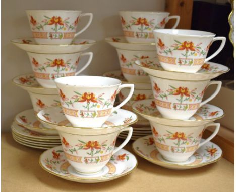 A Royal Worcester Chamberlain pattern twelve setting tea service, including cups, saucers, side plates, etc. (missing one cup