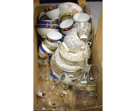 Ceramics and Glass - an Edwardian enamelled decanter; enamelled glasses; Crown Regent part tea service; animal models, etc.