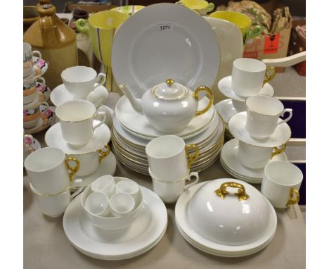 Ceramics - white china and gilded part dinner service, various manufacturers, comprising six 27cm dinner plates, four 25cm si