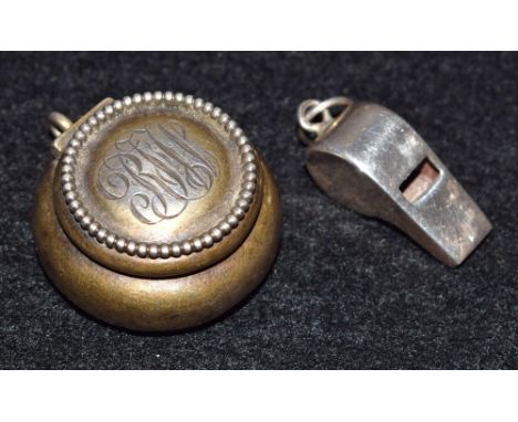 A Victorian silver miniature whistle and silver patch box