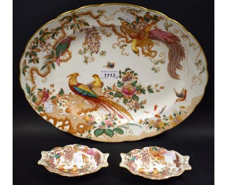 Royal Crown Derby 'Old Avesbury' large platter, 38cm; two 'Old Avesbury' trinket dishes, seconds quality (3)