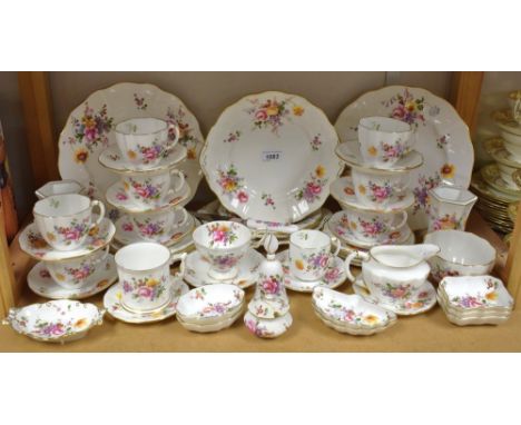 Royal Crown Derby Posies - six tea cups, saucers and tea plates; dinner plates; a pair of hexagonal panelled vases; trinket d