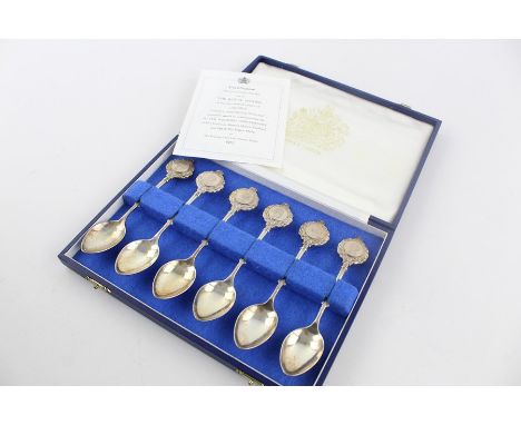 6 x Vintage 1972 Franklin Mint hallmarked 925 silver royal spoons cased (197g) with original fitted case and certificate of a