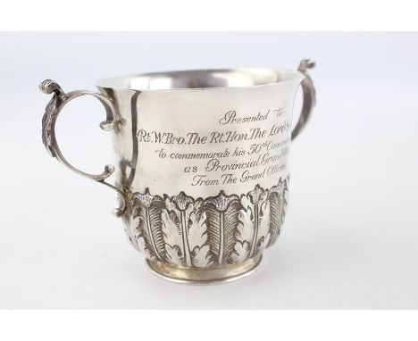 Vintage hallmarked 925 silver Masonic  porringer  316g with inscription and province of South Wales Eastern Division stampHal