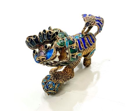 Silver and enamel Chinese foo dog 